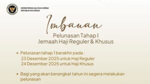 Jadwal pelunasan biaya haji 1447 H/2026 M tahap 1