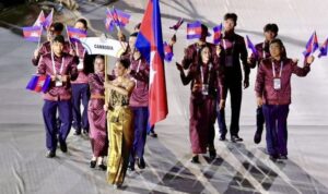 Kontingen Kamboja dalam upacara pembukaan SEA Games 2025