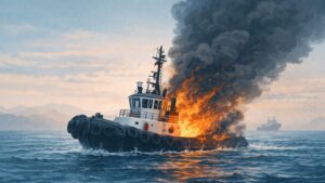 Ilustrasi kapal tugboat meledak