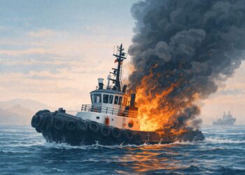 Ilustrasi kapal tugboat meledak