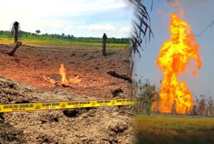 Semburan api dari sumur bor di Aceh