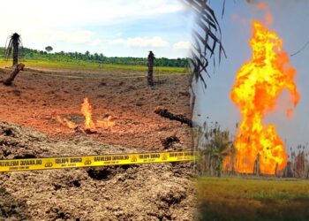 Semburan api dari sumur bor di Aceh