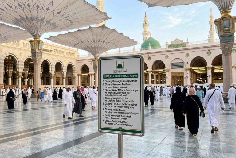 Jemaah Wajib Tahu! Ini 12 Aturan Baru Masjid Nabawi: Dilarang Bagikan Uang hingga Sembarang Wakaf Al-Qur’an!