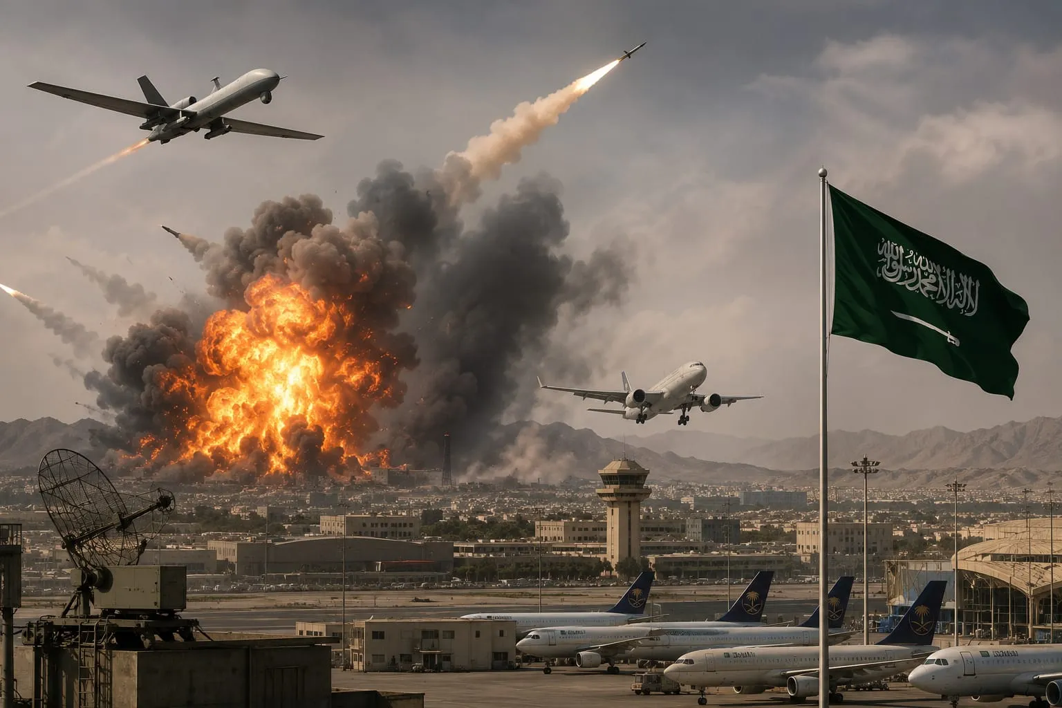 Serangan Yaman ke Pangkalan Udara Arab Saudi