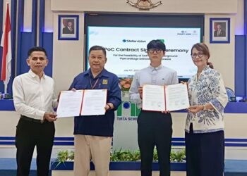 Penandatanganan perjanjian uji coba antara PDAM Tirta Sembada Sleman, UGM, dan Stellarvision